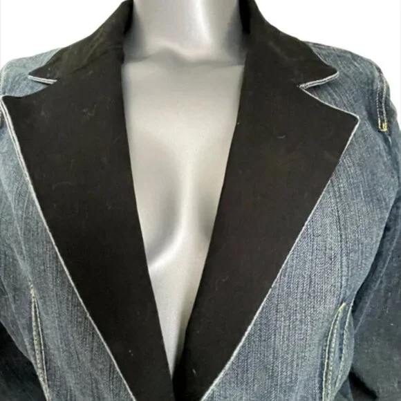 ☆ OOAK Refashioned Reworked Black Denim Steampunk Renaissance Jean Jacket Coat - Picture 5 of 11